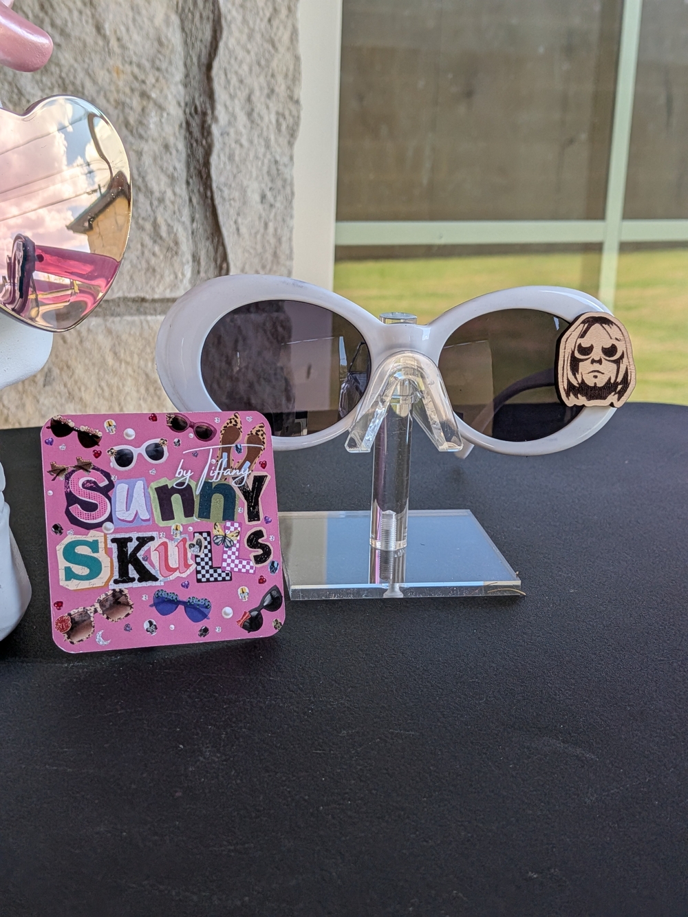 SUNNY SKULLS*WHITE JACKIE O** Style Sunnies With Custom Wood Charm